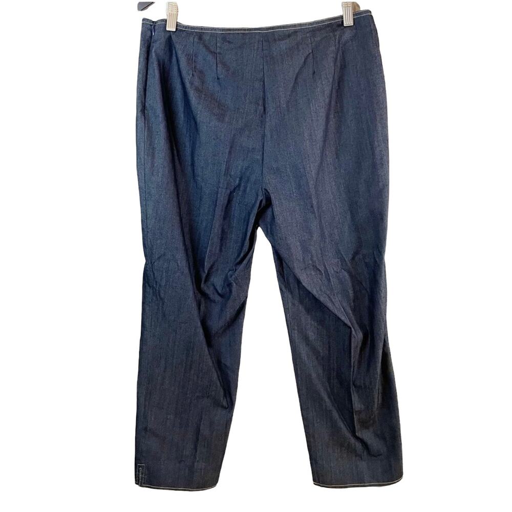St John Chambray Denim Cropped Wide Leg Trouser Pants Blue 12 USA Old Money Work - Picture 2 of 8
